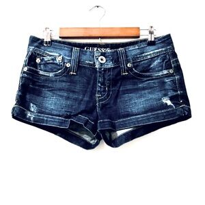 Guess Vintage Denim Jean Shorty Shorts Distressed Sz 29 Y2K Low Rise Festival